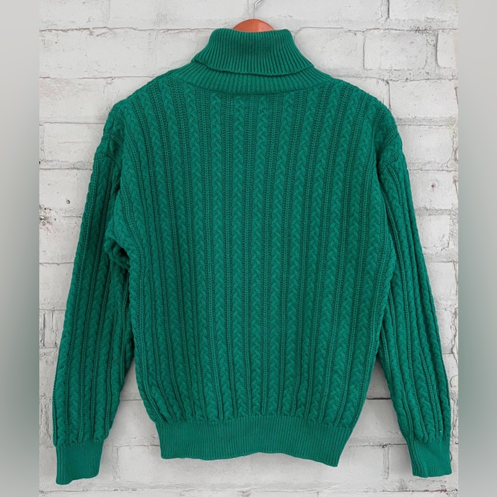Vintage Green Cable Knit Chunky Turtleneck Sweater